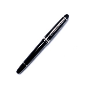 Stilografica Meisterst&uuml;ck Platinum-Coated Classique. Pregiata resina nera, finiture platino con emblema Montblanc intarsiato . Foto prodotto Photo 02 L
